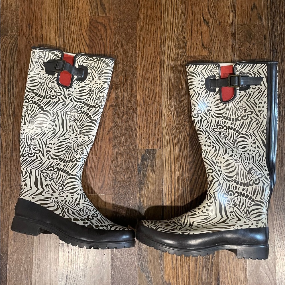 Sperry Giraffe Animal Print Rubber Water Boots Womens Size 8